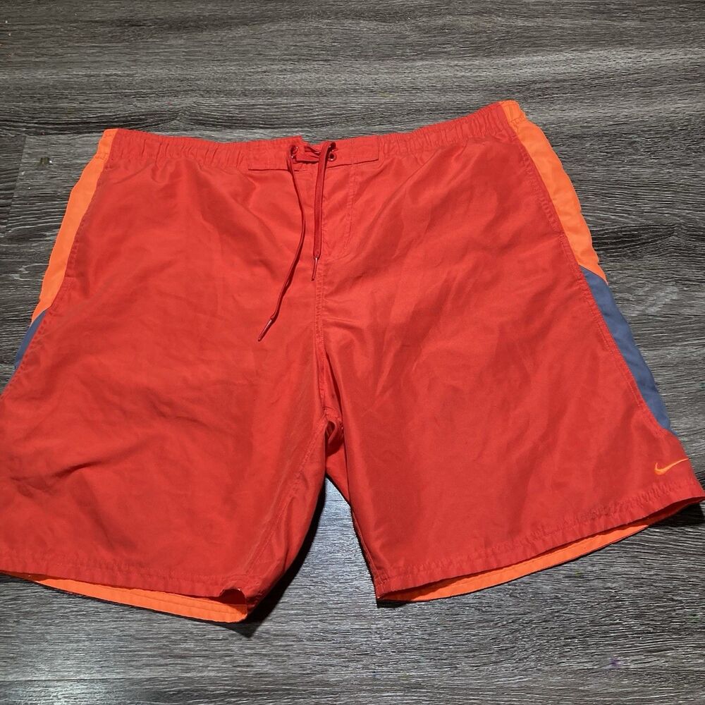Nike  Swim Trunks Shorts Mens XL Red Orange Spell Out Gym